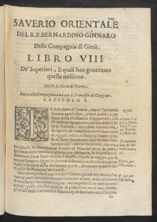 Libro VIII. De' Superiori, li quali han governato quella missione. Del P. Cosimo di Torres
