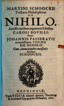 Martini Schoockii Tractatus Philosophicus De Nihilo