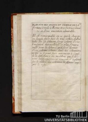 Plan des Angles du temple de la fortune virile a Rome