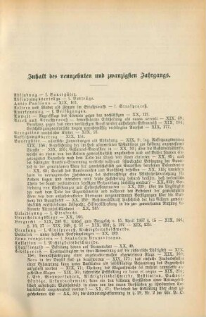 Inhalt des neunzehnten und zwanzigsten Jahrgangs