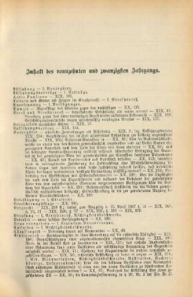 Inhalt des neunzehnten und zwanzigsten Jahrgangs