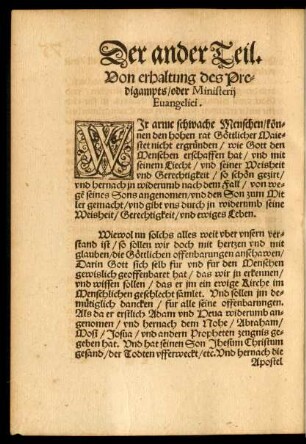 Von erhaltung des Predigampts/ oder Ministerii Evangelici.
