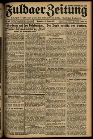 Ausgabe vom Samstag, den 25. April 1931.