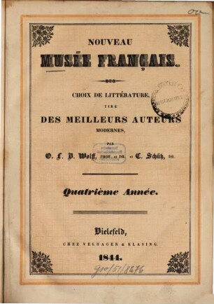 Nouveau musée français : choix de littérature tiré des meilleurs auteurs modernes, 4. 1844