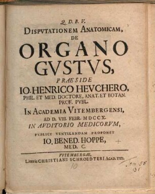 Dispvtationem Anatomicam, De Organo Gvstvs