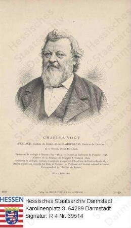 Vogt, Carl Prof. (1817-1895) / Porträt, Brustbild, mit Bildlegende in französischer Sprache