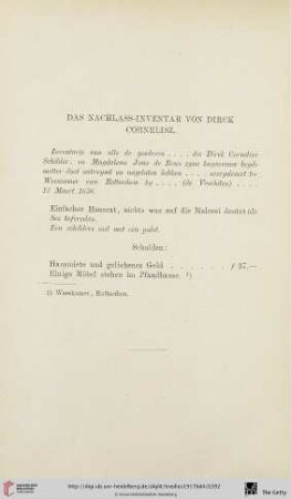 Das Nachlass-Inventar von Dirck Cornelisz