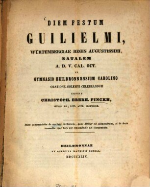 Commentatio de auctore Rhetoricae quae dicitur ad Alexandrum, et de locis nonnullis eius libri vel emendandis vel illustrandis : (Programm des Gymnasiums in Heilbronn.) (Aristoteles.)