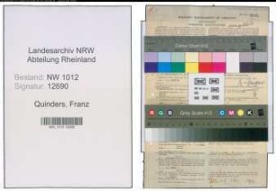 Entnazifizierung Franz Quinders , geb. 04.01.1892 (Pfarrer)