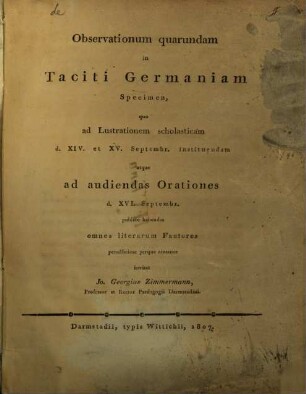 Observationum quarundam in Taciti Germaniam specimen