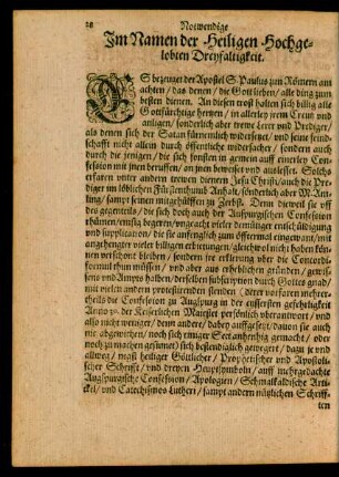 Im Namen der Heiligen Hochgelobten Dreyfaltigkeit.