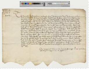 Vertrag der Bürgermeister und Ratsmannen mit Lyppolt van Stockum, der als Nachfolger Hinricks de Wendt auf 10 Jahre als Hauptmann mit vier gerüsteten Pferden in den Sold der Stadt tritt. Eigenhändige Unterschrift des Bürgermeisters Hartich Stoterogge, Durchschnitt durch den Namen.