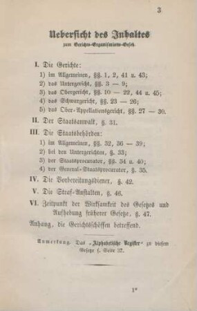 Uebersicht des Inhaltes zum Gerichts-Organisations-Gesetz