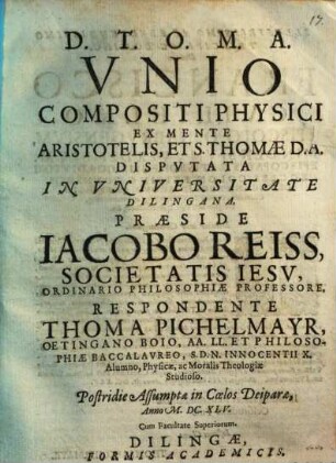 Unio compositi physici ex mente Aristotelis et S. Thomae d. A.