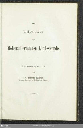 Die Litteratur der Hohenzollern´schen Landeskunde