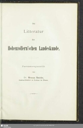 Die Litteratur der Hohenzollern´schen Landeskunde