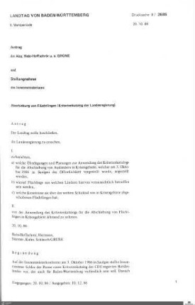 Antrag der Grünen: Abschiebung von Flüchtlingen