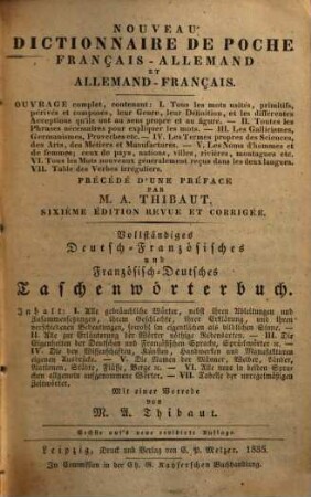 Nouveau dictionnaire de poche français-allemand et allemand-français. 1.