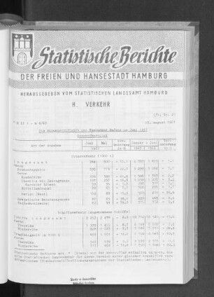 Die Binnenschiffahrt des Hamburger Hafens im Juni 1967 : Lfd. Nr. 27