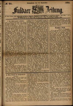 Ausgabe vom Samstag, den 13. September 1884.