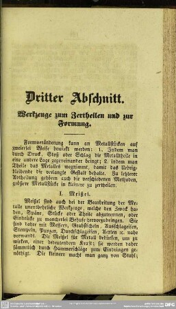 Dritter Abschnitt. Werkzeuge zum Zertheilen und zur Formung