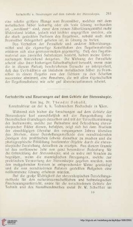 20: Fortschritte und Neuerungen auf dem Gebiete der Stereoskopie