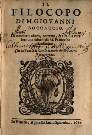 Il Filocopo : Con la Tauola di tutte le materie che nell'opera si contengono