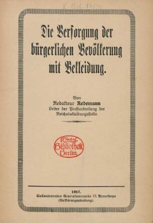 Die Versorgung der bürgerlichen Bevölkerung mit Bekleidung