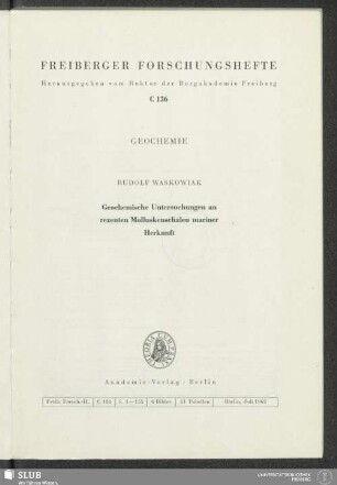 Geochemische Untersuchungen an rezenten Molluskenschalen mariner Herkunft