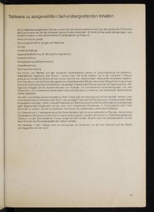 Tableaus zu ausgewählten fächerübergreifenden Inhalten