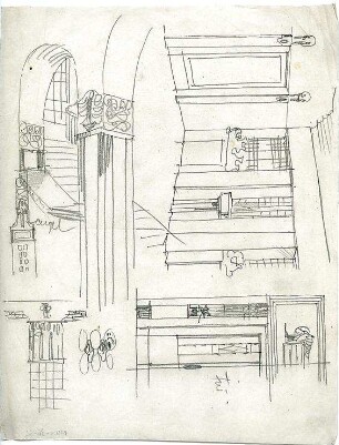 Rosenbauer, Gregor; Möbel und Interieurs - Wandvertäfelung, Treppenhaus, Kapitelle (Perspektive)