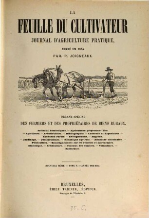 La Feuille du cultivateur, 5. 1862/63