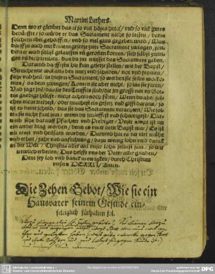 Die Zehen Gebot, Wie sie ein Hausvater seinem Gesinde einfeltiglich fürhalten sol
