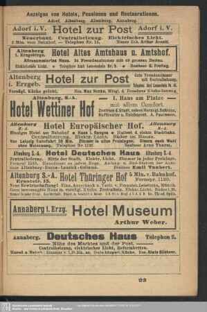 Hotel-Azeiger : Anzeiegn von Hotels, Pensionen und Restaurationen