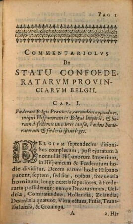 Commentariolus de statu confoederatarum provinciarum Belgii