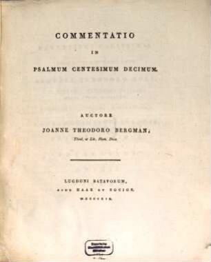 Commentatio in psalmum centesimum decimum