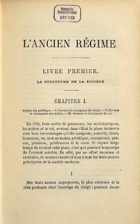 Les origines de la France contemporaine. 1