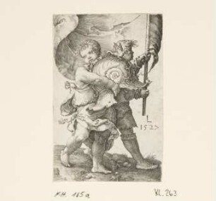 Zwei Jungen mit Helm und Standarte