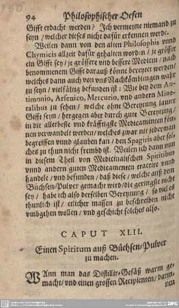 CAPUT XLII. Einen Spiritum auß Büchsen-Pulver zu machen.
