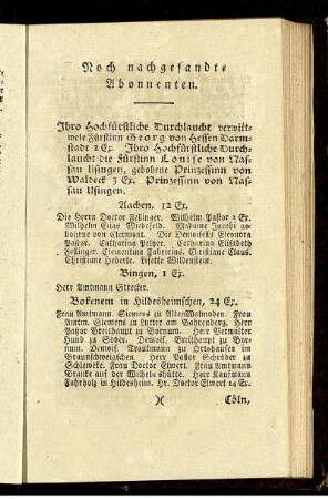 Noch nachgesandte Abonnenten.