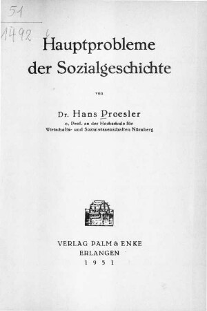 Hauptprobleme der Sozialgeschichte