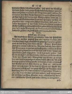 §. XIV. Päbstlicher Vortrag