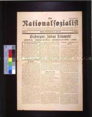 Wochenzeitung "Der Nationalsozialist" mit antisemitischer Hetze gegen Rathenau und Erzberger