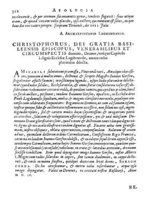 Christophorus, Dei Gratia Basileensis Episcopus [...]