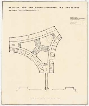 Erweiterung des Reichstags und Neugestaltung des Platzes der Republik, Berlin-Tiergarten Bibliothek: Grundriss 3.OG