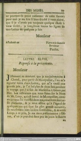 Lettre XLVIII. Response a la precedente