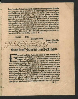 Send brieff Francisci von Sickingen.