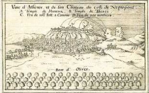 WHK 6 Ungarisch-Türkischer Krieg von 1683-1699 bis zum Frieden von Carlow: Ansicht von der Küste von Negroponte auf das belagerte Athen und seine Burg, 1687
