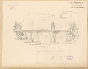 Straßenbrücke im Gebirge Monatskonkurrenz April 1881: Grundriss, Aufriss Talansicht; 2 Maßstabsleisten