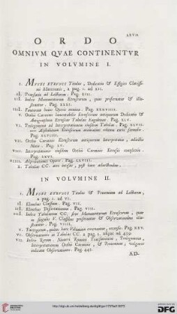 Ordo omnium quae continentur in volumine I